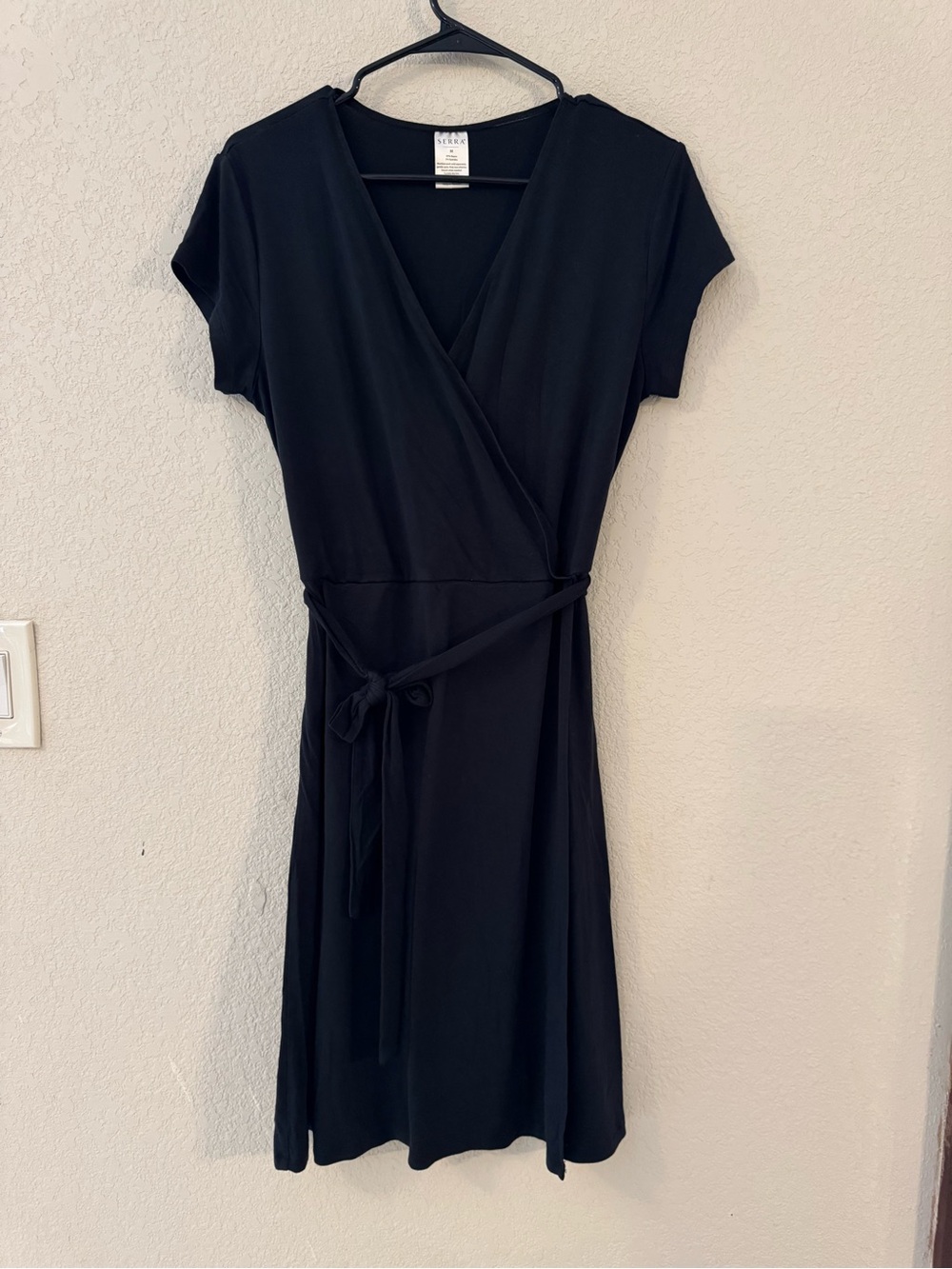 Serra Black Short-Sleeve Wrap Mini Dress